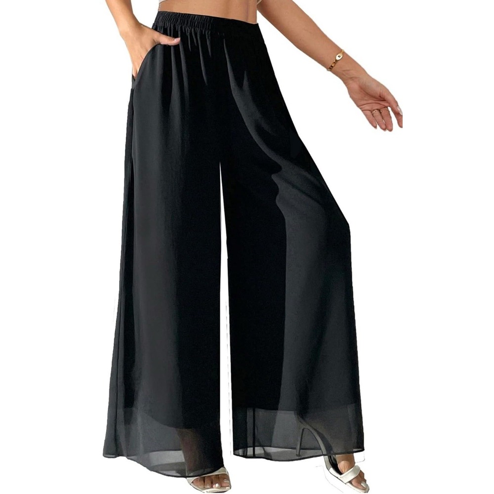 NEW Chiffon Dress Pants Women's 4XL Black Flowy Lightweight Lined Plus Size